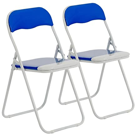 Harbour Housewares Padded Folding Chairs - Blue - Pack of 2 - Easy Store Metal Frame Foldable Desk Chair for Office, Dining, Kitchen