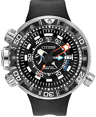 Citizen Men's Eco-Drive Promaster Sea Aqualand Depth Meter Watch in Stainless Steel with Black Polyurethane strap, Black Dial (Model: BN2029-01E)