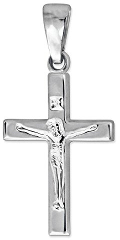 CLEVER SCHMUCK Silberner Kinder Anhänger kleines Jesus Kreuz 17 mm gerade Form schlicht und glänzend Sterling Silber 925 für Kinder, Damen, Jugendliche in Geschenkfaltbox