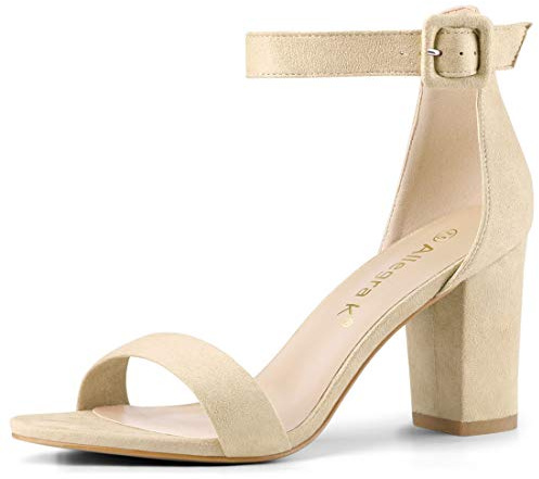 Allegra K Sandales à bout ouvert et talon haut épais avec bride de cheville à boucle pour femme, beige, 40 EU