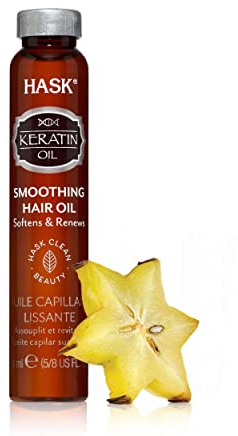 HASK Keratin Smoothing Shine Oil Vial for all hair types, colour safe, gluten-free, sulfate-free, paraben-free - 1 18mL Vial