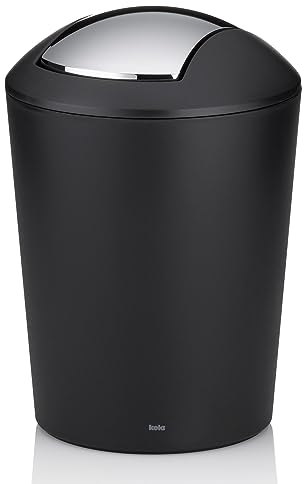 kela Trash Can with Lid Schwingdeckeleimer, Kosmetikeimer mit Schwingdeckel, Kunststoff, Mülleimer Badezimmer, Schwarz, 5 Liter