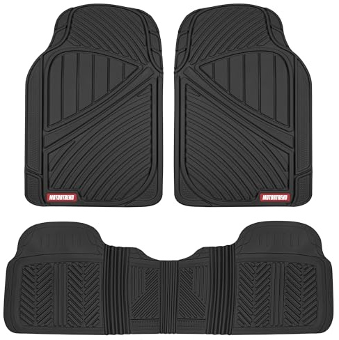 Motor Trend FlexTough Performance All Weather Rubber Car Floor Mats - 3 Piece Floor Mats Automotive Liners for Cars Truck SUV, Heavy-Duty Waterproof (Black)