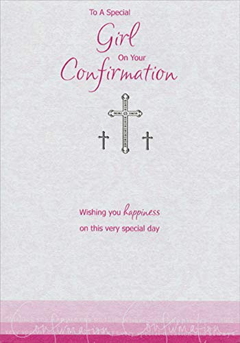 Designer Greetings Three Silver Foil Crosses on Shimmering Paper Confirmation Card for Girl