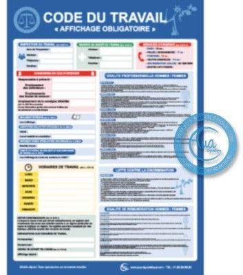 AUA SIGNALETIQUE - Panneau Affichage obligatoire Code du Travail - Aluminium Dibond 3mm, A3 : 300x420 mm