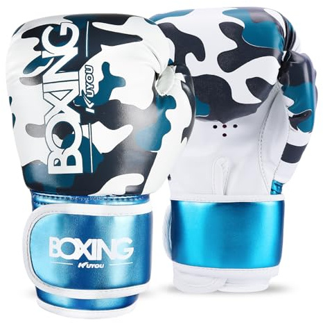KUYOU Kids Boxing Gloves, Boxing Gloves for Children 3-9 Youth Boys Girls Toddler PU Cartoon Sparring Training Boxing Gloves for Punching Bag, Kickboxing, Muay Thai, MMA (Pearl Blue)