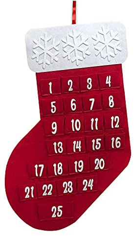 RockParty Large Felt Christmas Advent Calendar with Pockets – Hanging Countdown Decoration for Kids & Families (Red Stocking)