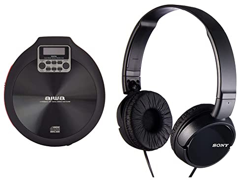 CD-Player AIWA PCD-810RD Rot/Schwarz & Sony MDR-ZX110 Faltbarer Bügelkopfhörer, schwarz