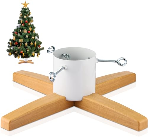 Gisafai Support de sapin de Noël pour arbres jusqu'à 2,4 m, support de table réglable en métal et bois pour Noël, vacances, décorations de fête d'hiver (blanc)