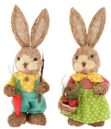 Amagogo 2X estatuilla de Conejo de Primavera, Adornos de de Paja de Pascua, Conejo de Paja Artificial de Recuerdo para decoración de Mesa del hogar, Estilo a