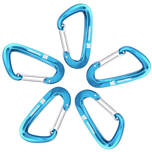 NANSIKE Schwerlast Alu Karabiner 5 Stücke Schlüsselanhänger Karabinerhaken 12KN (1200KG) Aluminium Groß Outdoor Carabiner Multi Farben leicht, für Wandern, Camping, Angeln, Outdoor, Rucksack (Blau)