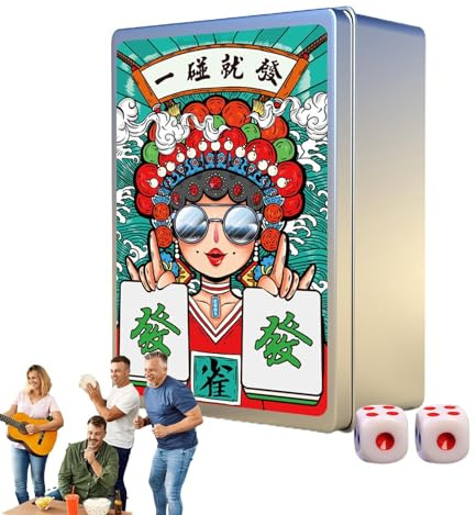 Générique Ensemble de Mahjong Portable, 146 pièces/Ensemble Chinois Mah Jongg, épaissir Le Poker Chinois Mahjong, Poker Portable étanche à Gros caractères, Cartes à Jouer.
