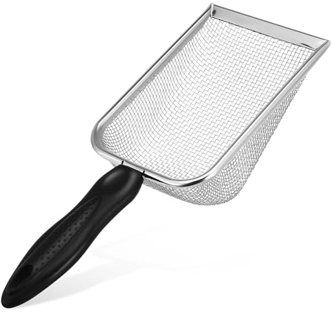 Happyyami Cat Litter Scoop Stainless Steel Cat Litter Scoop Small Holes Mesh Sifter for Cats Ergonomic Long Handle with Non-Slip Grip and Hanging Hole for Easy Box Cleaning