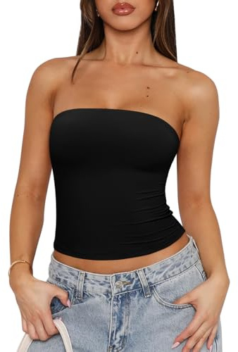 REORIA Women Strapless Tube Top Double Line Y2K Going Out Bandeau Crop Tank