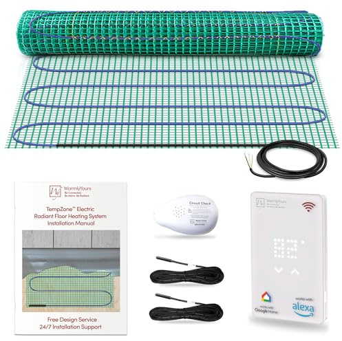 WarmlyYours Heated Floor Mat Kit 3 x 8 ft. - Electric Radiant Heating System for Fast, Even Warmth Under Tile, Stone - with UWG5 WiFi LED Touch Thermostat (TempZone Easy Mat)