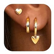 Dochais 3 Paar Ohrringe Gold Set, 14K Vergoldete Ohrstecker Ohrringe Creolen mit Anhänger, Hypoallergene Wasserfest Klein Knorpel Ohrring Creolen Gold Schmuck Geschenk für Damen Frauen