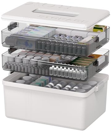 Citylife 3-Layer Medicine Storage Box, Medication Storage Box with Handle, Household Medical Organiser Portable Emergency First Aid Container for Home Cabinet Office Travel Car School