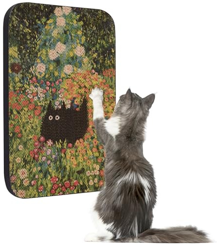 LESISSMER Art Cat Scratcher, Wall-Mountable Cat Scratching Board, Cat Wall Scratcher 16.7x11x1 Inch Cat Scratch Pad and Cat Scratchers for Indoor Cats Toy Furniture Protector（Flower Garden）