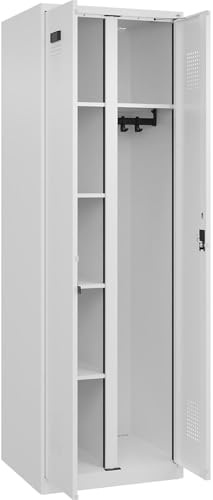 kaiserkraft FRANKEL Vestiaire pour Produits de Nettoyage Evolo Plus | 1 Compartiment | cloison médiane Centrale | Blanc | l 600 mm | avec Patins | Serrure à Cylindre