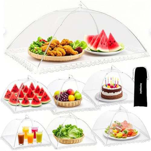 7 cubiertas de malla para alimentos, cubiertas de tienda de campaña desplegable para alimentos, cúpula de red para tartas de frutas, 100 x 60 cm y 43 x 43 cm para exteriores, tiendas de campaña