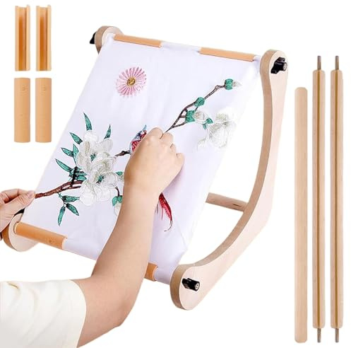 Stickständer für Handarbeit | Stickrahmen aus Holz, verstellbar, Nähzubehör für Präsentation auf Tischen, Stühlen, Betten, Sofas, Handarbeit, Haken, Tapisserie, Reisen, Maiso