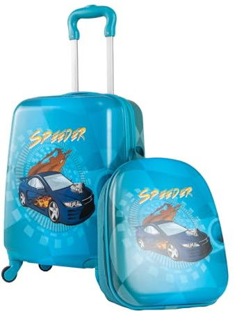 GOPLUS 2 TLG Kinderkoffer mit Rucksack, Kindertrolley mit Rollen, Teleskopgriff, Leichter Kinder Koffer mit Handgepäck, Reisekoffer für Flugzeug, Kindergepäck für Mädchen und Jungen (Dunkelblau)