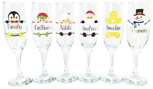 Personalised Christmas Prosecco Champagne Flute Glasses, Novelty Secret Santa Festive Funny Gifts for Her Him Women Men Work Teacher Bestie Xmas Stocking Filler Reindeer Penguin Elf Snowman