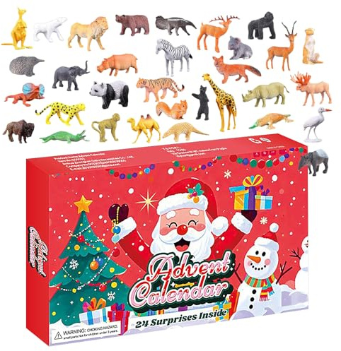 Juladventskalender - set med 14,45 PVC-djurfigurer | Adventskalender leksaker för - 32 djur för hyllor, vinterdekoration för lärande