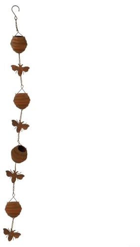 Bee Design Regnkedjor för takrännor och för kranar, regnvattensamlare av järn med rostbeständig yta, funktionell vattenavledarkedja för trädgård och innergård dränering
