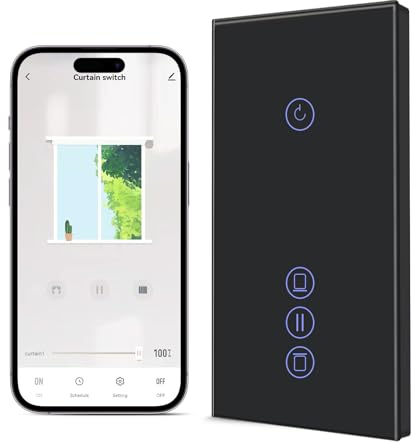 BSEED Alexa ljusbrytare med rullgardinsbrytare, Wlan rullgardinskontroll, 1 fack, 1 vägs WiFi-touch-omkopplare kompatibel med Smart Life/Tuya App, Alexa och Google Home Zigbee gateway krävs, svart