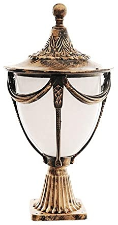 LumosPro European Victorian Glass Lantern - IP44 Waterproof Outdoor Post Lamp for Garden, Villa & Patio Bronze Decorative Column Light with E27 Socket