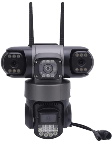 Lazmin112 3 MP Säkerhetskamera med Tre Linser, 2,4 GHz WiFi Utomhuskamera Inomhus med Rörelsedetektering Människodetektering 2 Way Talk, för Hemsäkerhet Farmland Orchard (eu)
