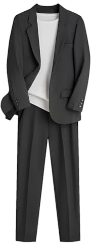 ANUFER Hombre 2 Piezas Negocios Trajes Verano Delgado Dos Botones Chaqueta Blazer Pantalones SN0705251 Gris Oscuro L