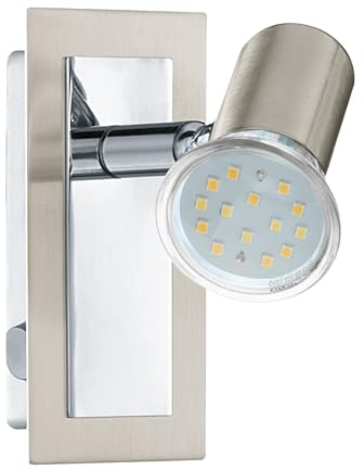 EGLO LED vägglampa Rottelo, vägglampa, väggspot i metall | vardagsrumslampa i matt nickel, krom, lampa med strömbrytare, spot inklusive GU10-ljuskälla, varmvit