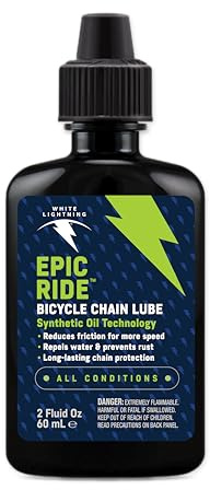 White Lightning Epic Ride All Conditions Light Bicycle Chain Lube, 2oz Drip Squeeze Bottle