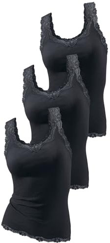 H.I.S Damen Tops mit Spitze, 3er Pack, schwarz