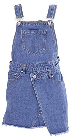 NOROZE Girls Denim Dungaree Jeans Top Pinafore Skirt (11-12 Years, Mid Blue)