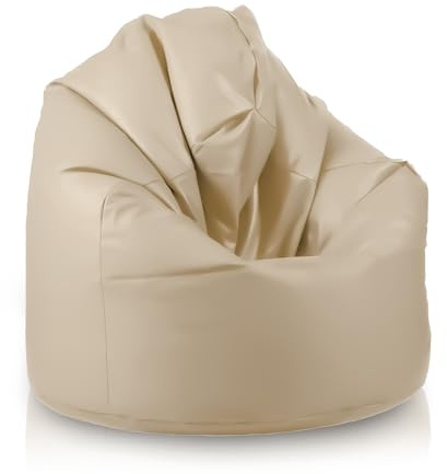 Bepouf - Pouf a Sacco Morbido in Ecopelle con Imbottitura in Palline di Polistirolo, Poltrona a Sacco Adatta per Camera e Salotto - Dimensione Mega 135x85, Colore Beige