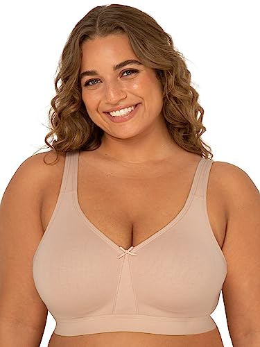 Fruit of the Loom Women's Plus-Size Wireless Cotton Bra Full Coverage, Opaque, Sand, 42F