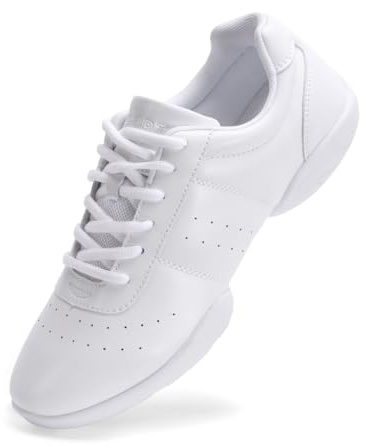 JITUUE Women Cheerleading Dance Shoes Fashion Trainers Sneakers Lace Up Gym Athletic Sport Training Shoes for Girls (White, US 6.5)