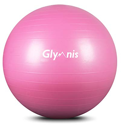 Glymnis Fitnessball Gymnastikball 55 cm/65 cm/75 cm, Anti-Burst Maximale Belastung 300 kg, rutschfeste Yoga-Ball mit Pumpe für Pilates, Training Yoga und Fitness, Rosa 75 cm