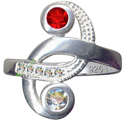 Vit röd silverring solitärring ungdomsstil ringstorlek 55 storlek 17,5 mm ring äkta silver 925 zirkonium kristaller art deco kärlek solitair emotion motiv stil 17,5 mm objekt extravagant vit