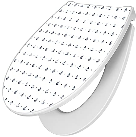 banjado Premium Toilettendeckel mit Absenkautomatik 45x38,4cm / WC Brille Soft Close/hygienischer Toilettendeckel/Klodeckel Duroplast mit Edelstahl Scharnier/Motiv Kleine Anker