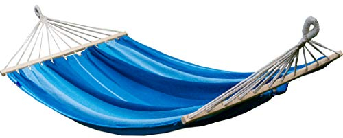 Potenza Hängematte Baumwolle Stabhängematte XXL 220 x 160 für 2 Personen, Belastbarkeit bis 200 kg Doppelhängematte (Blau)