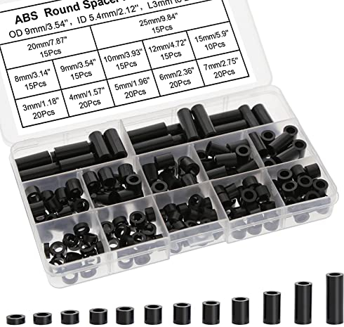 Evemodel Runde Abstandshalter ABS Distanzhülsen Unterlegscheiben für Schrauben mit Aufbewahrungsbox DIY Zubehör (200Stk. M5)