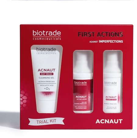 Acnaut - Set per acne a 3 livelli – Pulisce, tratta e nutre la pelle grassa e impura, con gel detergente, lozione attiva e idratante, contro brufoli, punti neri e impurità – Dimensioni campione by
