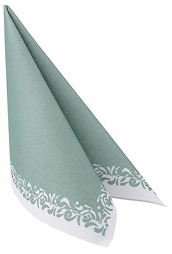 APARTina Airlaid Servietten 50 Stück, stoffähnliche Serviette - ROMANTIQUE, 40 x 40 cm 1/4-Falz, hochwertig & stoffähnlich, Hochzeit Grün Salbeigrün (Eukalyptus, 40 x 40 cm)