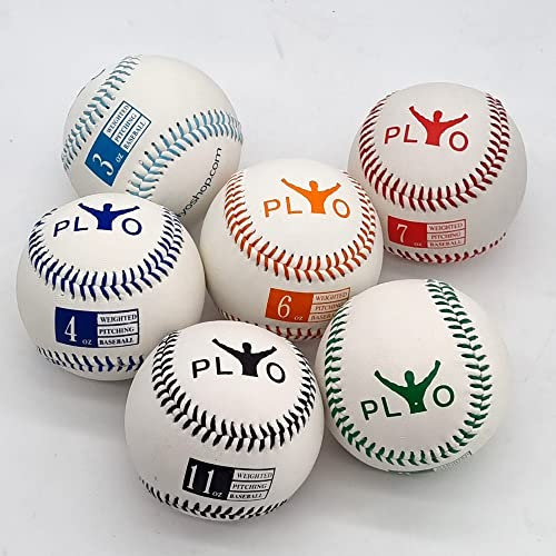 plyoshop Weighted Leather Baseballs Gewichtsbälle Leder Set of 6-3oz, 4oz, 6oz, 7oz, 9oz, 11oz Pitching Throwing Training Baseball Honkball Béisbol Pelota