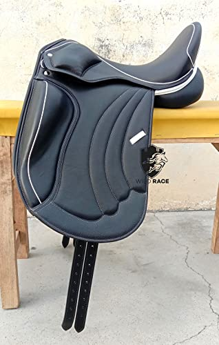 WILD RACE Leder-Dressur-Monoflap-Wechseleisensattel/Leather Dressage Monoflap Changeable Gullets Saddle (17.5)