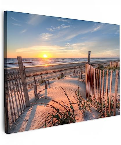 MuchoWow© Impression sur Toile Decoration Murale Peinture 80x60 cm Tableaux Decoratifs Muraux Déco Chambre Tableau Salon Dune - Coucher de soleil - Plage - Plantes - Mer
